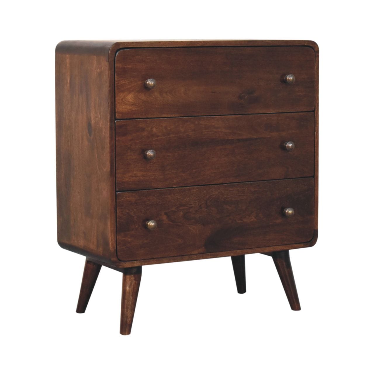 Mid-Century Modern Curved California Walnut Dresser - Solid Mango Wood Storage Chest for Bedroom - product view 2 showing...