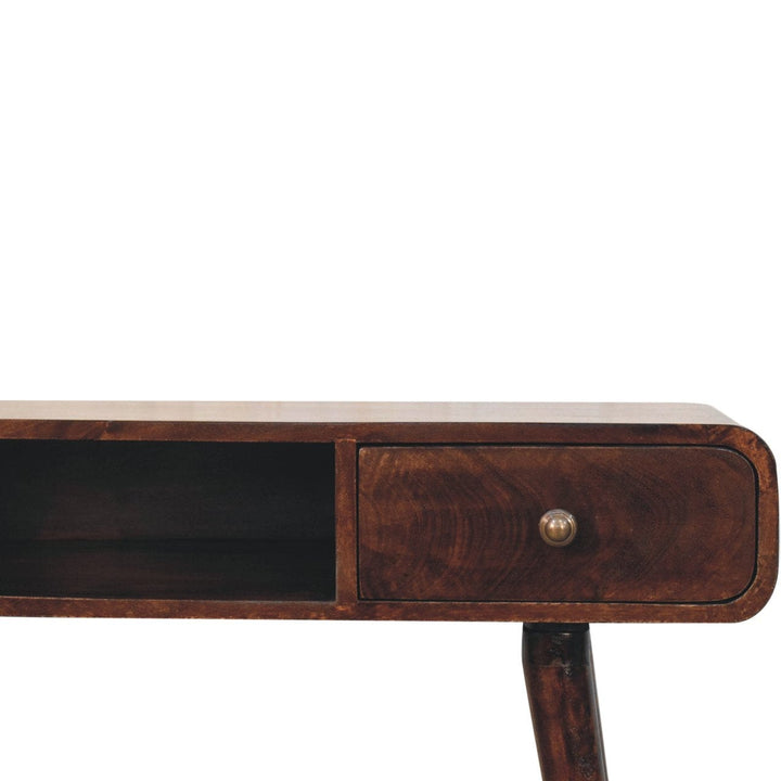 Mid-Century Modern Curved California Walnut Writing Desk - Solid Mango Wood Writing Table for Home Office - product view...