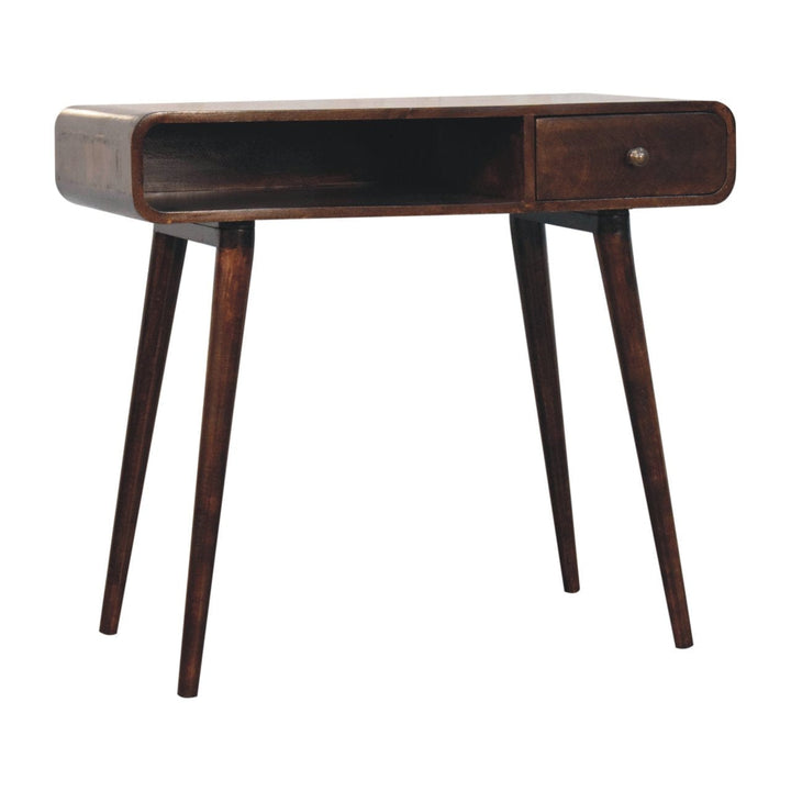Mid-Century Modern Curved California Walnut Writing Desk - Solid Mango Wood Writing Table for Home Office - product view...