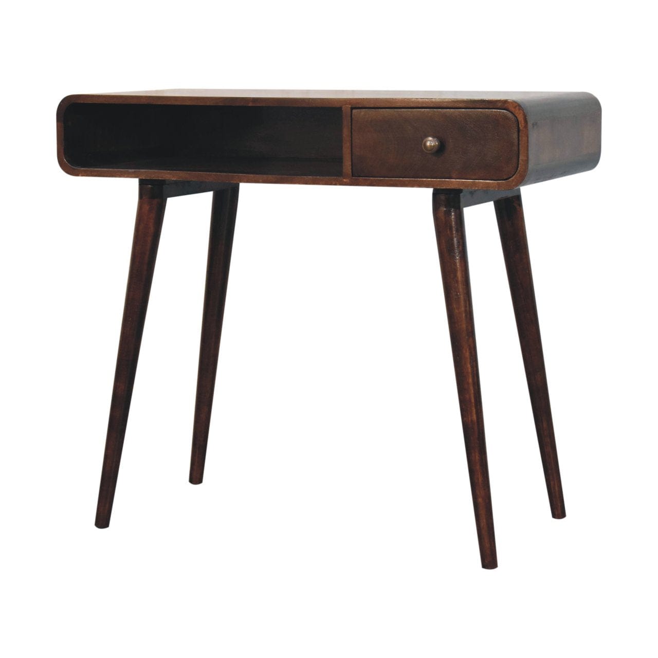 Mid-Century Modern Curved California Walnut Writing Desk - Solid Mango Wood Writing Table for Home Office - product view...