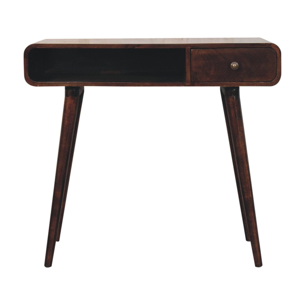 Mid-Century Modern Curved California Walnut Writing Desk - Solid Mango Wood Writing Table for Home Office - product view...
