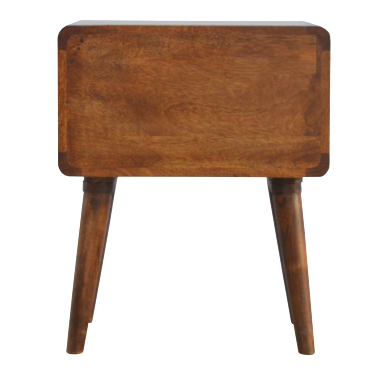 Mid-Century Modern Curved Chestnut Nightstand - Solid Mango Wood Bedside Table for Bedroom - product view 9 showing...