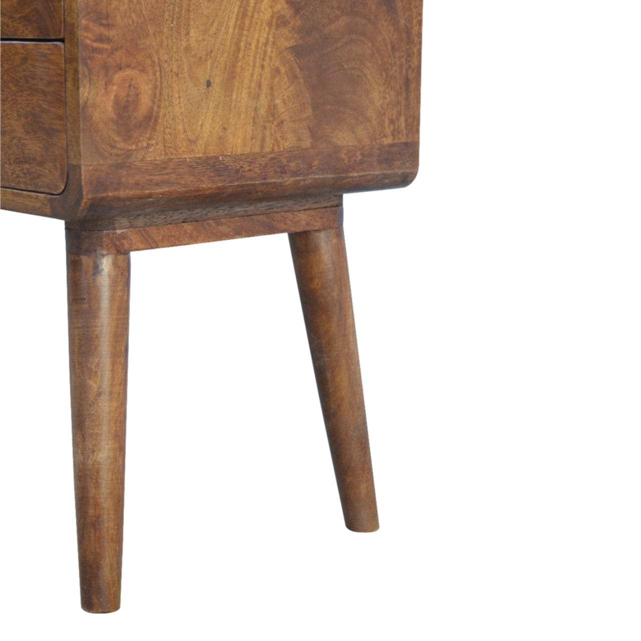 Mid-Century Modern Curved Chestnut Nightstand - Solid Mango Wood Bedside Table for Bedroom - product view 6 showing...