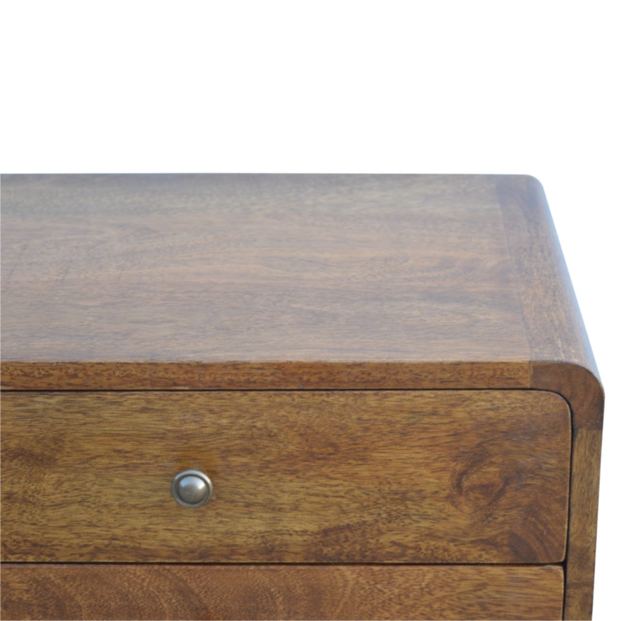 Mid-Century Modern Curved Chestnut Nightstand - Solid Mango Wood Bedside Table for Bedroom - product view 5 showing...