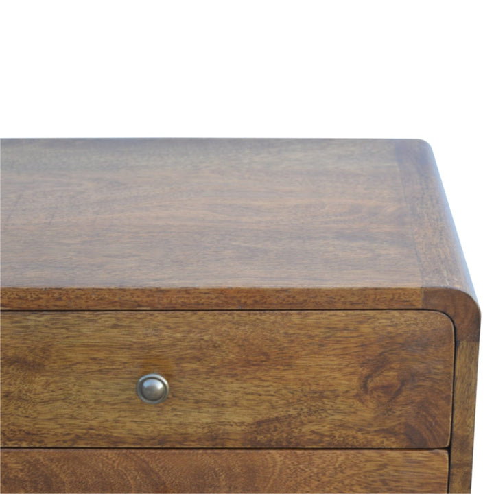 Mid-Century Modern Curved Chestnut Nightstand - Solid Mango Wood Bedside Table for Bedroom - product view 5 showing...