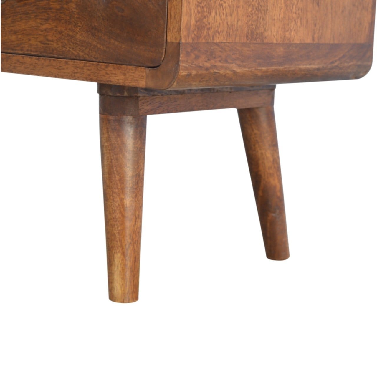 Mid-Century Modern Curved Chestnut TV Stand - Solid Mango Wood Entertainment Center for Living Room - product view 7...