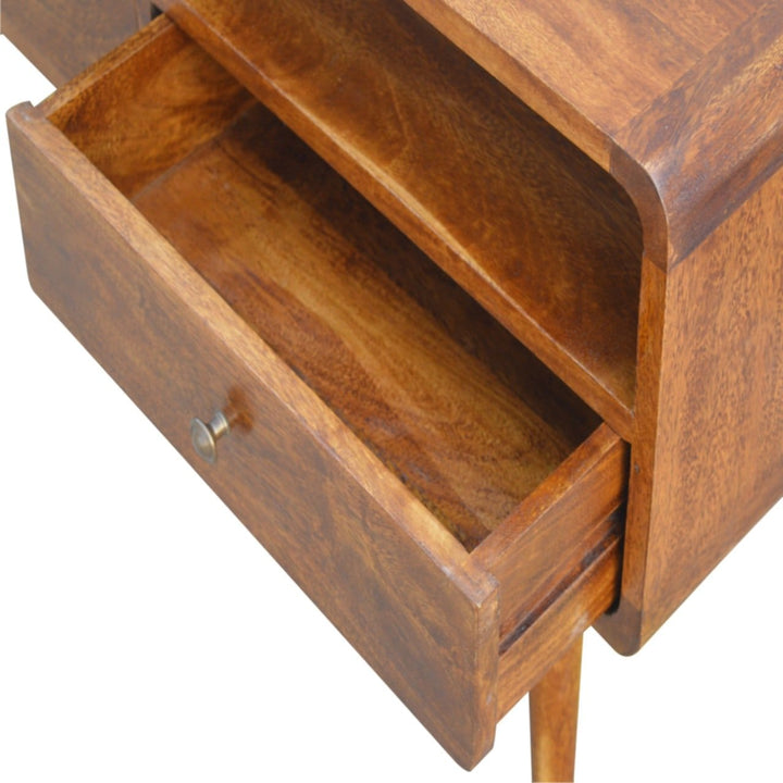 Mid-Century Modern Curved Chestnut TV Stand - Solid Mango Wood Entertainment Center for Living Room - product view 6...