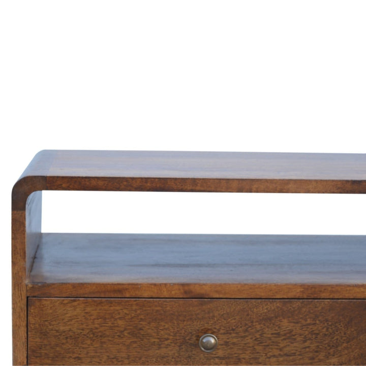 Mid-Century Modern Curved Chestnut TV Stand - Solid Mango Wood Entertainment Center for Living Room - product view 5...