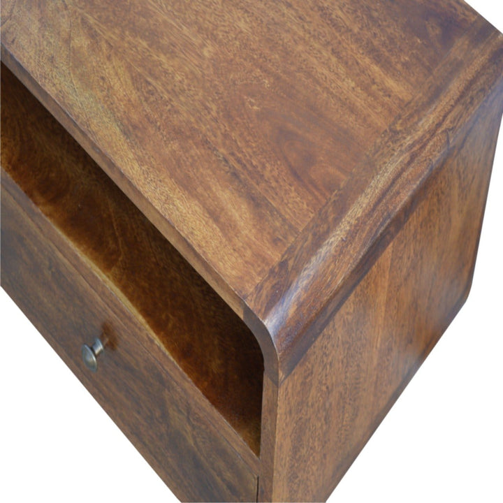 Mid-Century Modern Curved Chestnut TV Stand - Solid Mango Wood Entertainment Center for Living Room - product view 4...