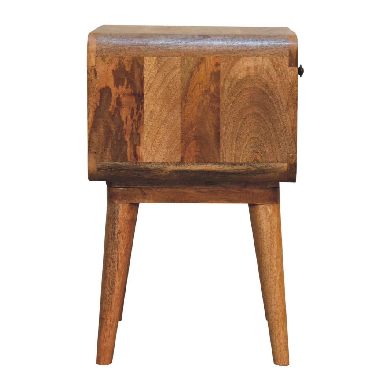 Mid-Century Modern Curved Oak-ish Open Nightstand - Solid Mango Wood Bedside Table for Bedroom - product view 8 showing...