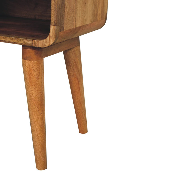 Mid-Century Modern Curved Oak-ish Open Nightstand - Solid Mango Wood Bedside Table for Bedroom - product view 7 showing...