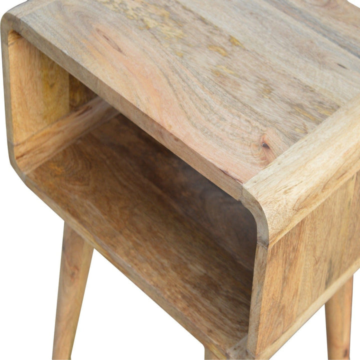Mid-Century Modern Curved Open Nightstand - Solid Mango Wood Bedside Table for Bedroom - product view 7 showing...