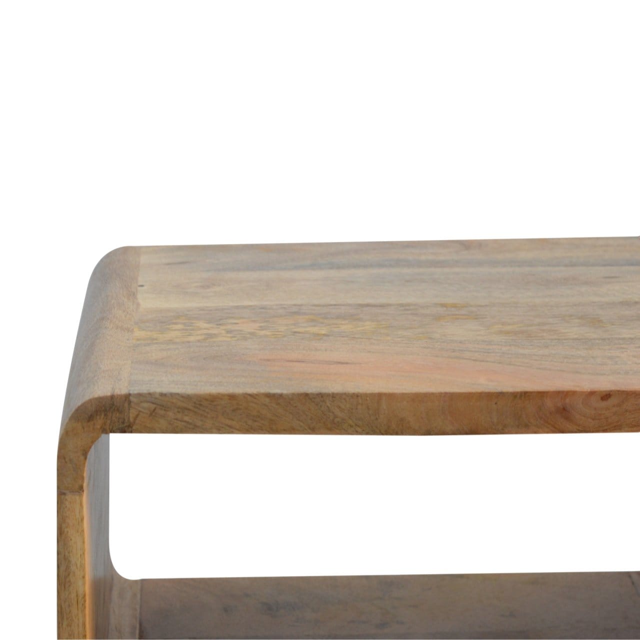 Mid-Century Modern Curved Open Nightstand - Solid Mango Wood Bedside Table for Bedroom - product view 5 showing...