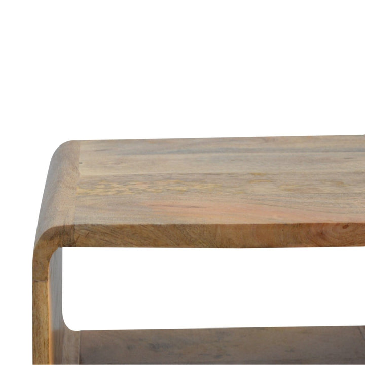 Mid-Century Modern Curved Open Nightstand - Solid Mango Wood Bedside Table for Bedroom - product view 5 showing...