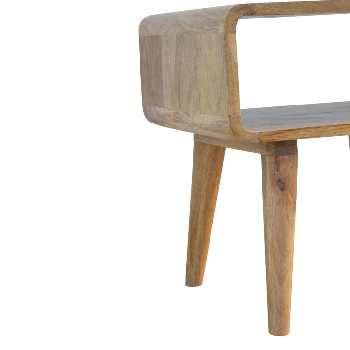 Mid-Century Modern Curved Open Nightstand - Solid Mango Wood Bedside Table for Bedroom - product view 4 showing...