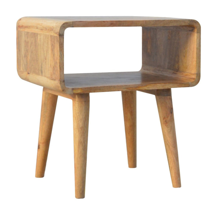 Mid-Century Modern Curved Open Nightstand - Solid Mango Wood Bedside Table for Bedroom - product view 3 showing...