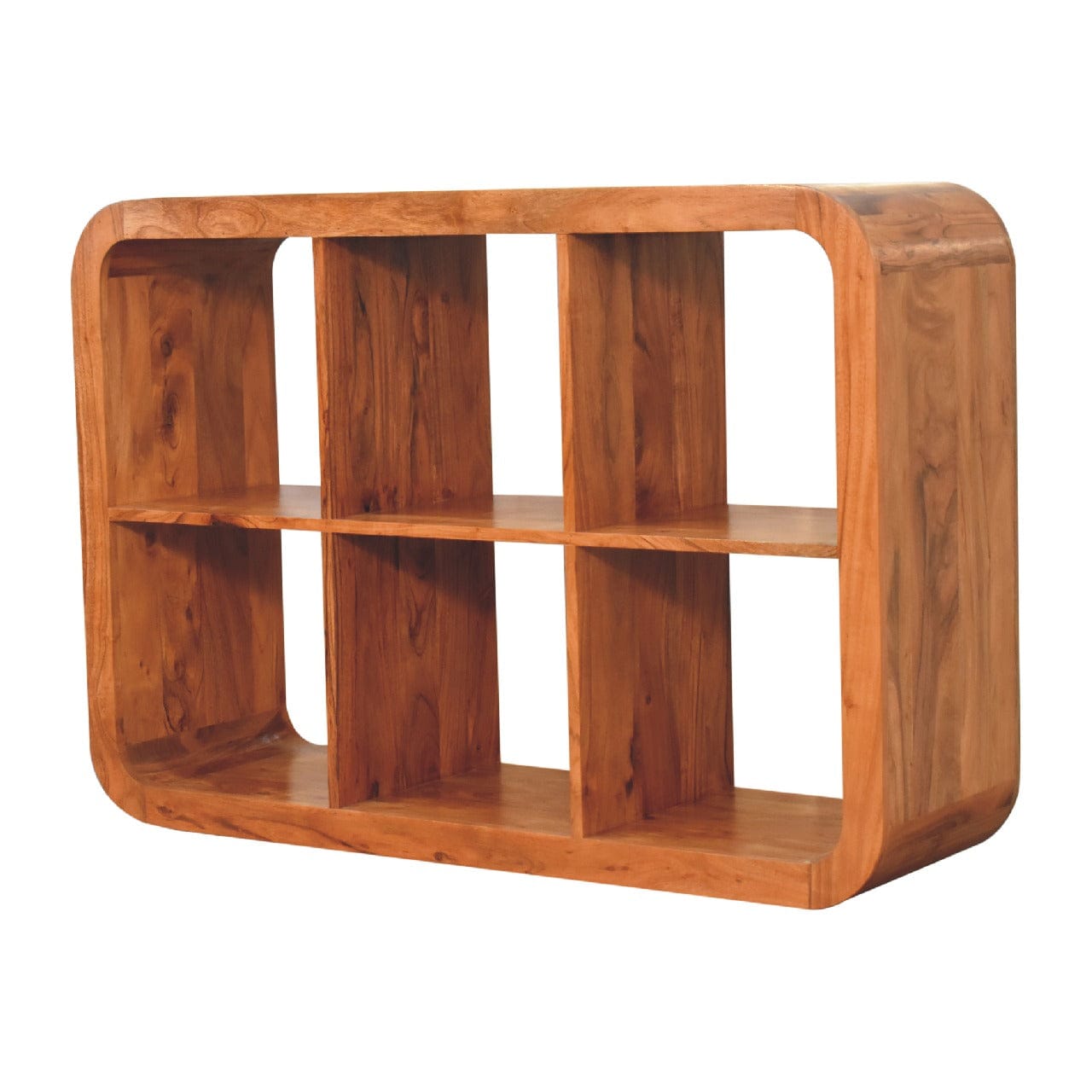 Mid-Century Modern Darcy Display Unit - Solid Mango Wood Bookcase for Living Room - product view 2 showing handcrafted...