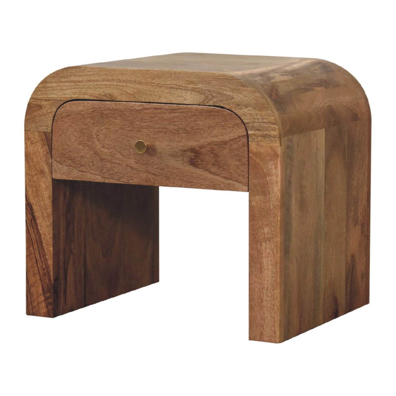 Mid-Century Modern Darcy Nightstand - Solid Mango Wood Bedside Table for Bedroom - product view 3 showing handcrafted...
