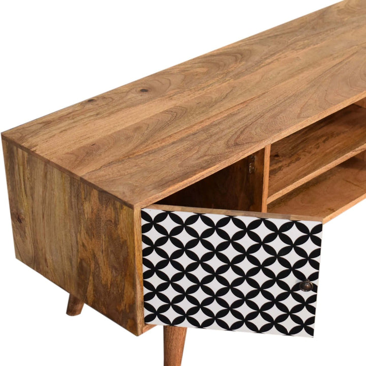 Mid-Century Modern Diamond Print TV Stand - Solid Mango Wood Entertainment Center for Living Room - product view 6...