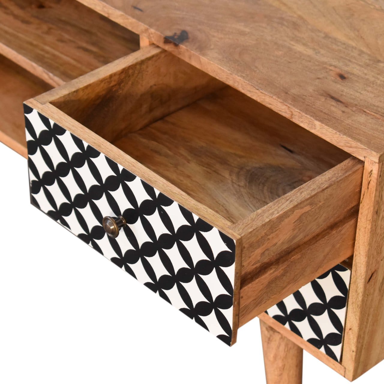 Mid-Century Modern Diamond Print TV Stand - Solid Mango Wood Entertainment Center for Living Room - product view 5...