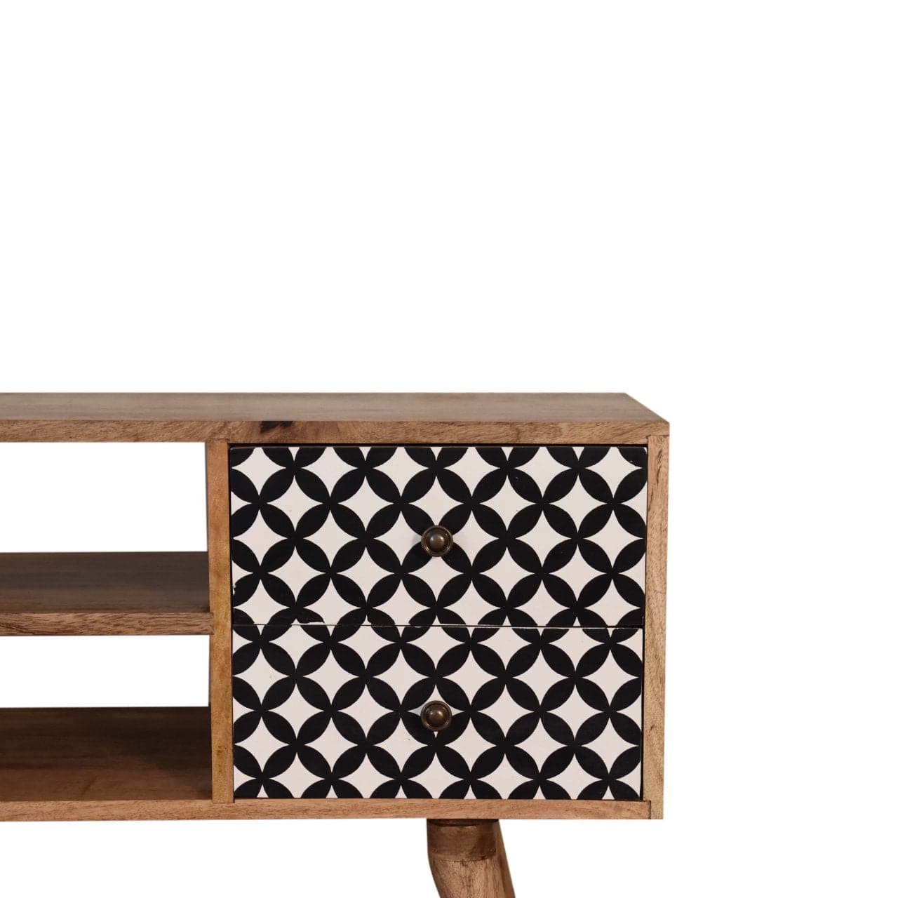 Mid-Century Modern Diamond Print TV Stand - Solid Mango Wood Entertainment Center for Living Room - product view 4...