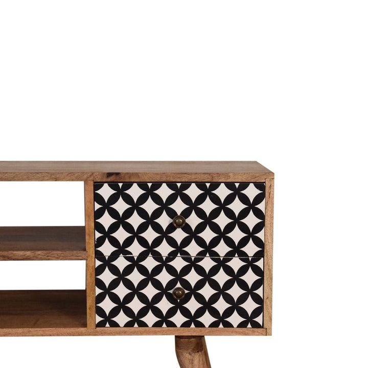 Mid-Century Modern Diamond Print TV Stand - Solid Mango Wood Entertainment Center for Living Room - product view 4...