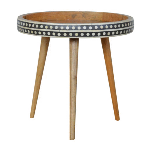 Mid-Century Modern Dotted End Table - Solid Mango Wood Side Table for Living Room - product view 8 showing handcrafted...