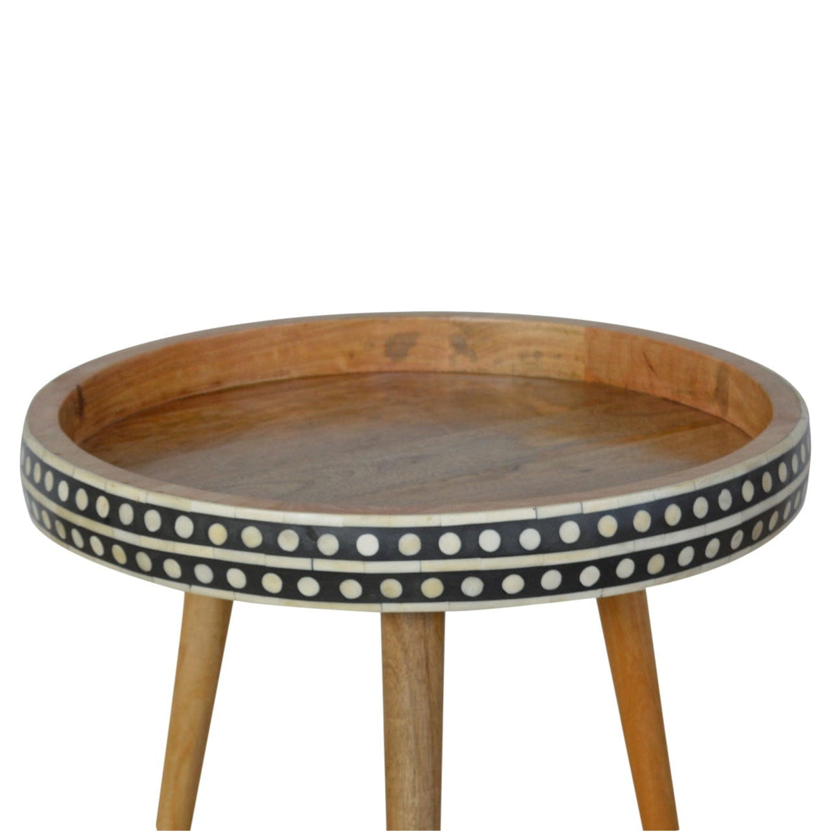 Mid-Century Modern Dotted End Table - Solid Mango Wood Side Table for Living Room - product view 7 showing handcrafted...