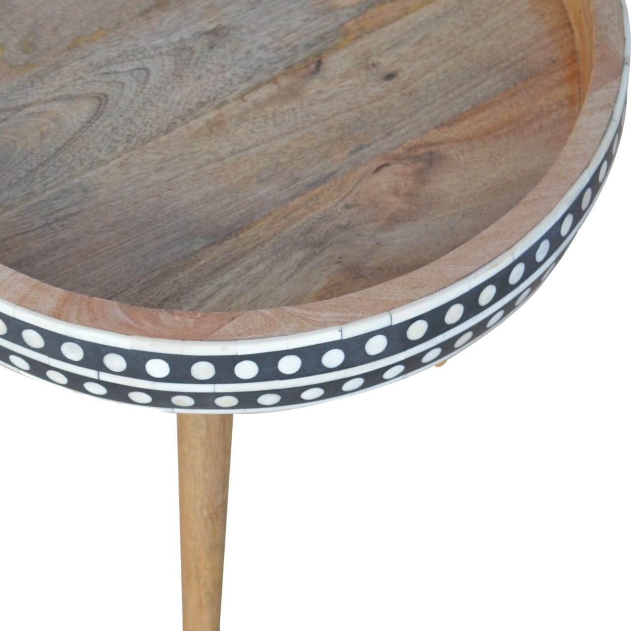 Mid-Century Modern Dotted End Table - Solid Mango Wood Side Table for Living Room - product view 2 showing handcrafted...