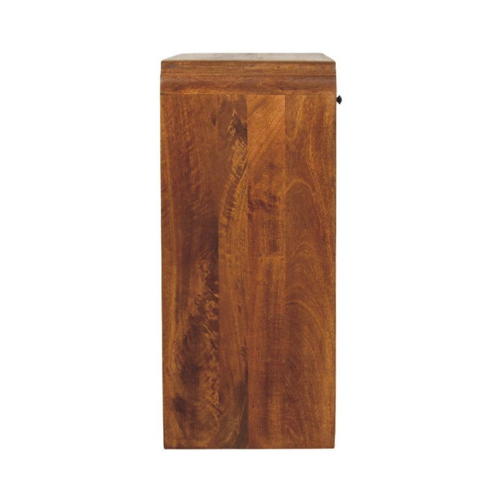 Side view of solid mango wood console table showcasing its elegant finish and craftsmanship.