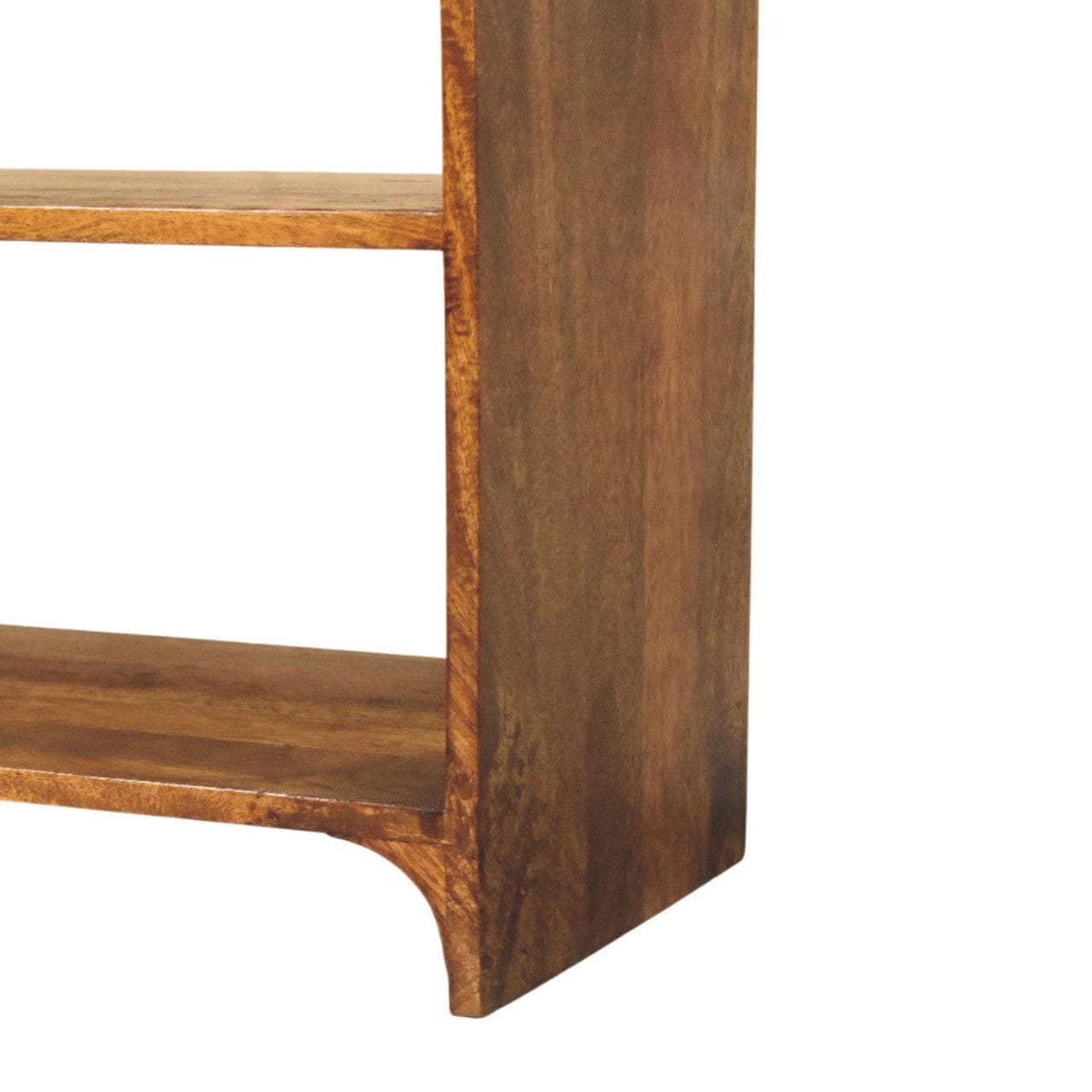 Detail of the solid mango wood console table showcasing its handcrafted design and smooth finish.