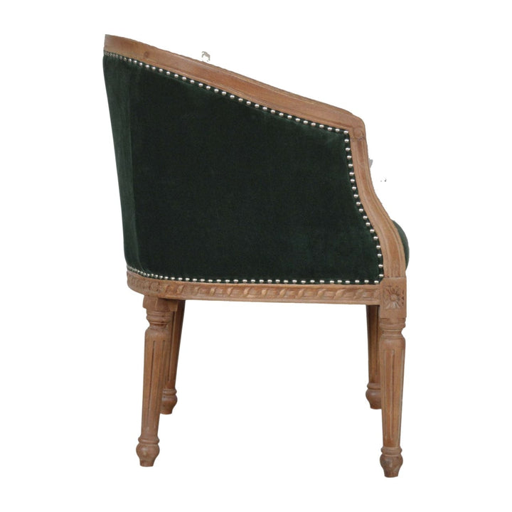 Mid-Century Modern Emerald Velvet Occasional Chair in Solid Mango Wood - product view 8 showing handcrafted solid mango...