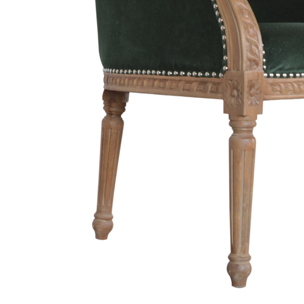 Mid-Century Modern Emerald Velvet Occasional Chair in Solid Mango Wood - product view 7 showing handcrafted solid mango...