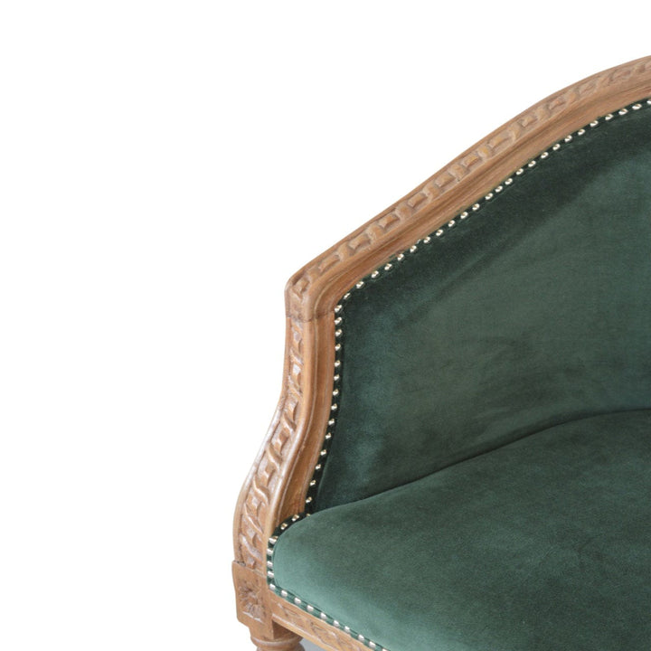 Mid-Century Modern Emerald Velvet Occasional Chair in Solid Mango Wood - product view 6 showing handcrafted solid mango...