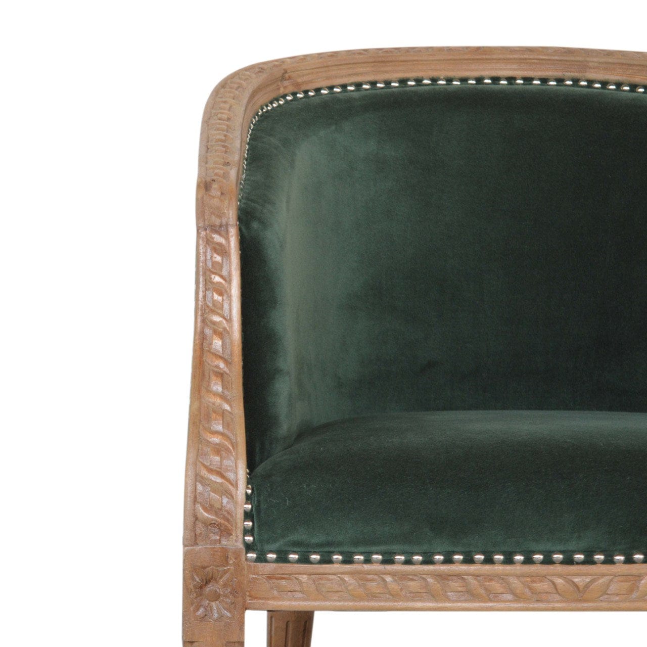 Mid-Century Modern Emerald Velvet Occasional Chair in Solid Mango Wood - product view 4 showing handcrafted solid mango...