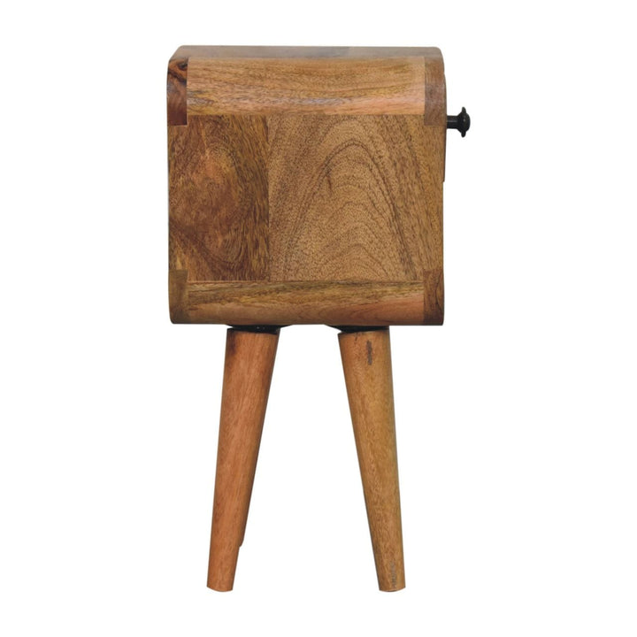 Mid-Century Modern Extra Mini Oak-ish Curve Lower Nightstand - Solid Mango Wood Bedside Table for Bedroom - product view...