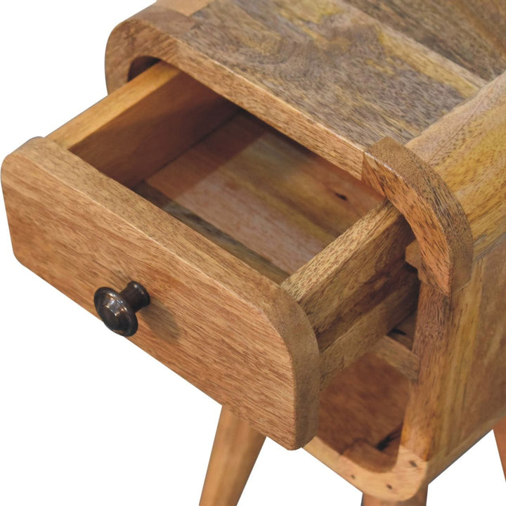 Mid-Century Modern Extra Mini Oak-ish Curve Lower Nightstand - Solid Mango Wood Bedside Table for Bedroom - product view...