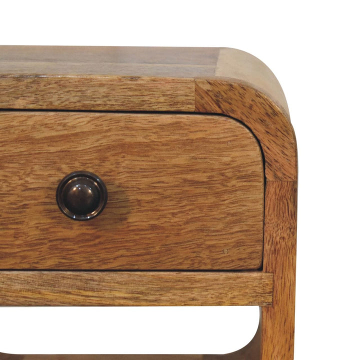 Mid-Century Modern Extra Mini Oak-ish Curve Lower Nightstand - Solid Mango Wood Bedside Table for Bedroom - product view...