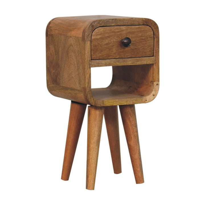 Mid-Century Modern Extra Mini Oak-ish Curve Lower Nightstand - Solid Mango Wood Bedside Table for Bedroom - product view...