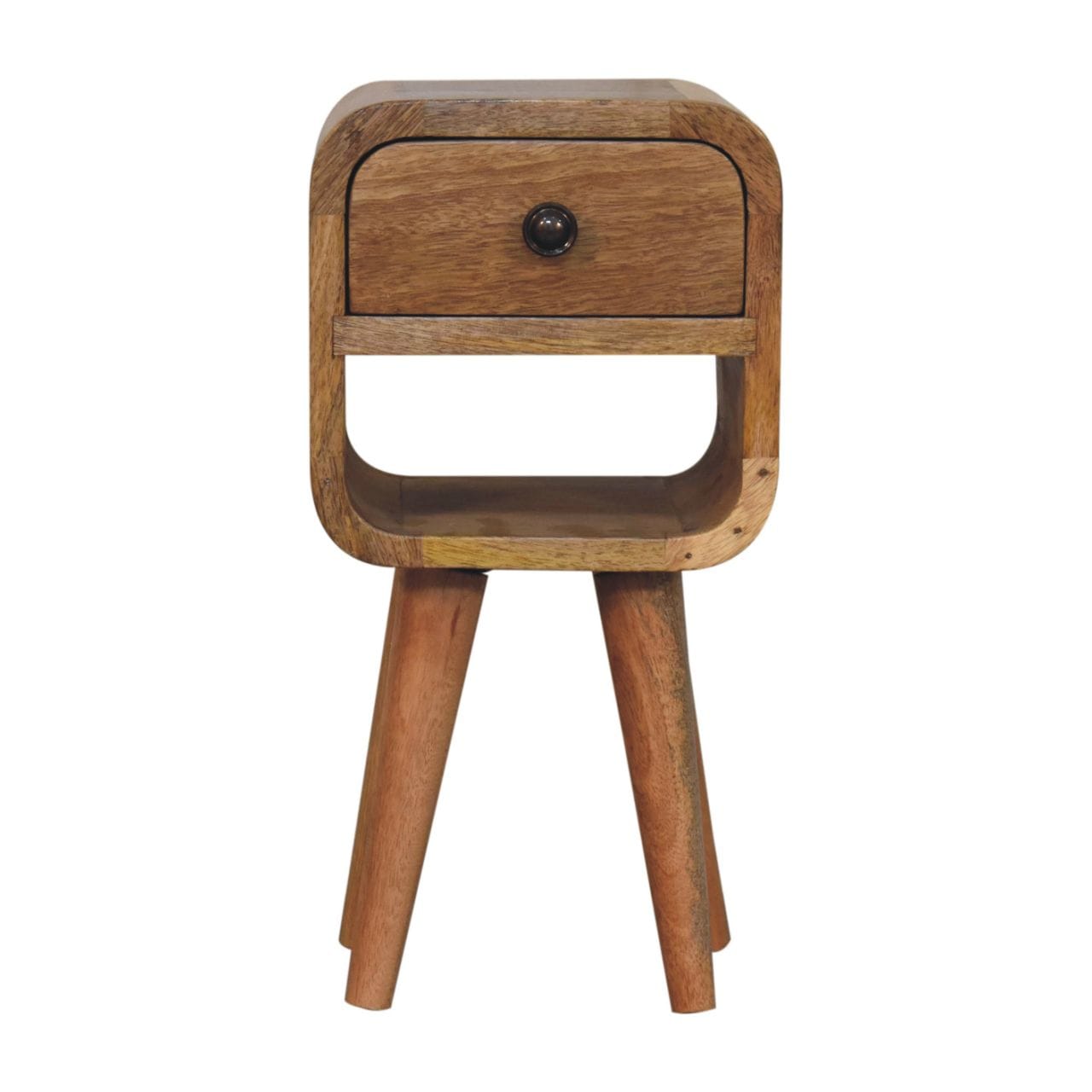 Mid-Century Modern Extra Mini Oak-ish Curve Lower Nightstand - Solid Mango Wood Bedside Table for Bedroom - product view...