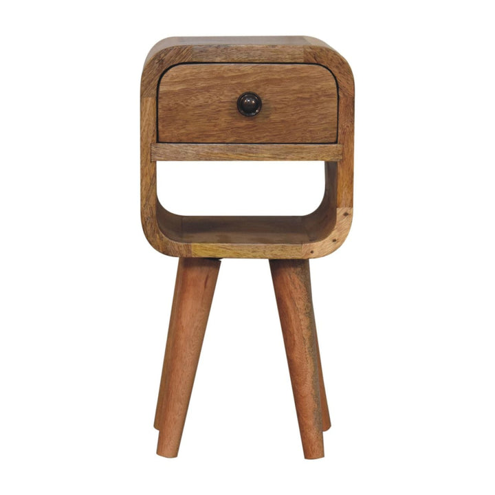 Mid-Century Modern Extra Mini Oak-ish Curve Lower Nightstand - Solid Mango Wood Bedside Table for Bedroom - product view...