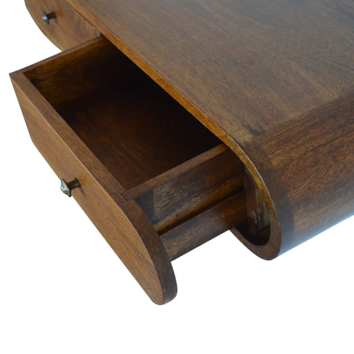 Mid-Century Modern Floating Chestnut Console Table - Entryway & Hallway Table in Solid Mango Wood - product view 7...