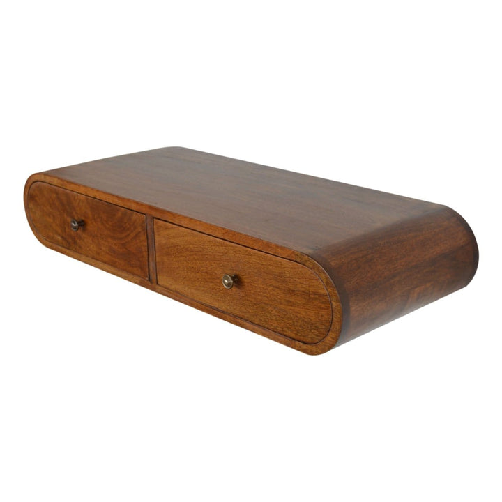 Mid-Century Modern Floating Chestnut Console Table - Entryway & Hallway Table in Solid Mango Wood - product view 4...