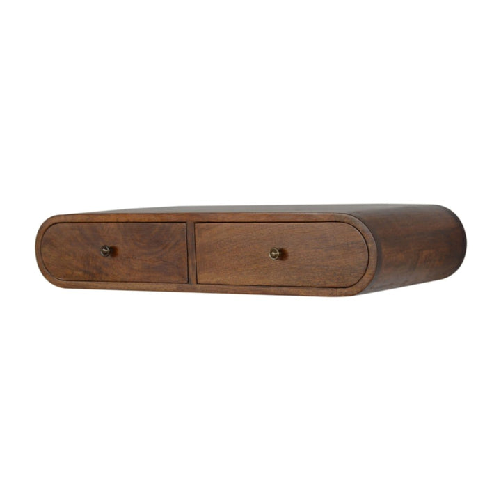 Mid-Century Modern Floating Chestnut Console Table - Entryway & Hallway Table in Solid Mango Wood - product view 3...