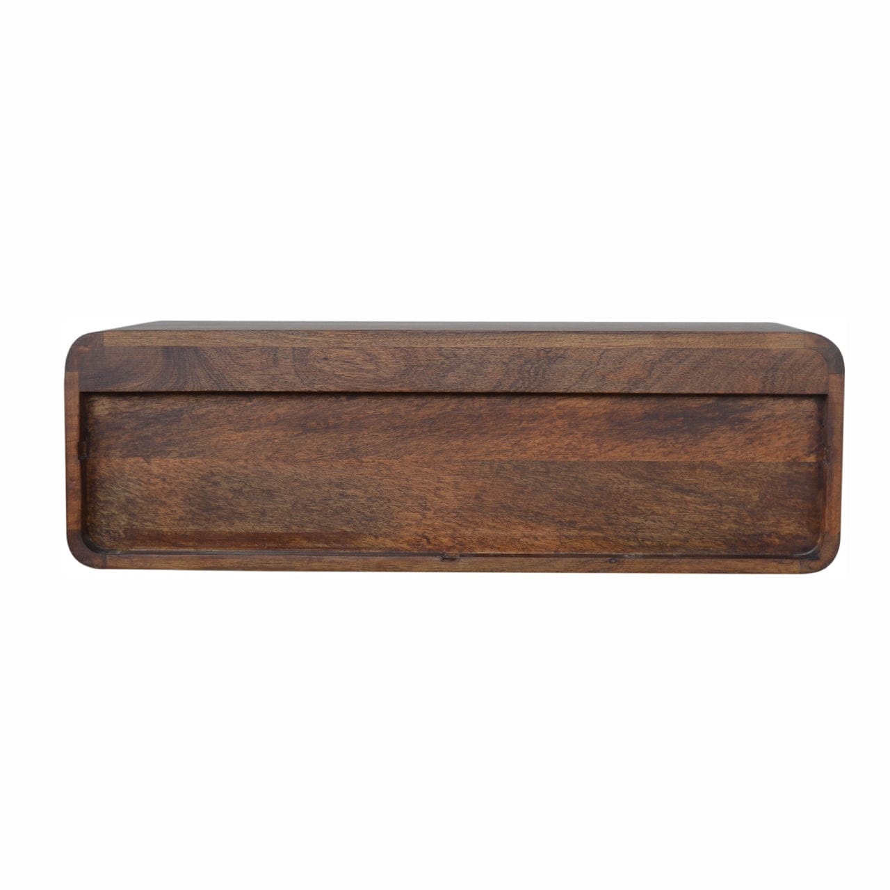 Mid-Century Modern Floating Chestnut Open Console - Entryway & Hallway Table in Solid Mango Wood - product view 9 showing...