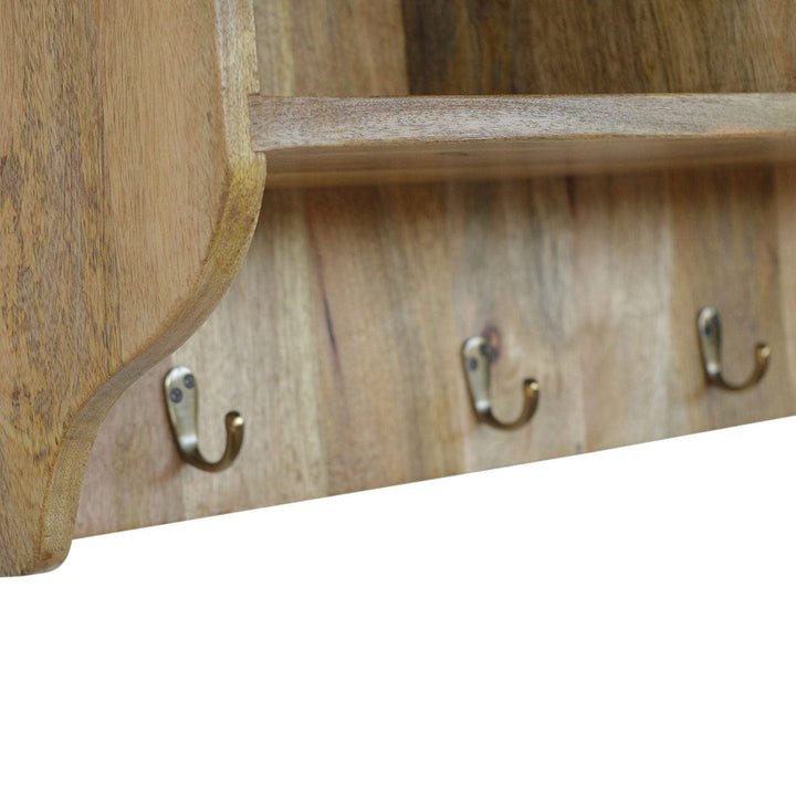 Mid-Century Modern Floating Coat Rack - Solid Mango Wood Wall Hooks for Entryway - product view 7 showing handcrafted...