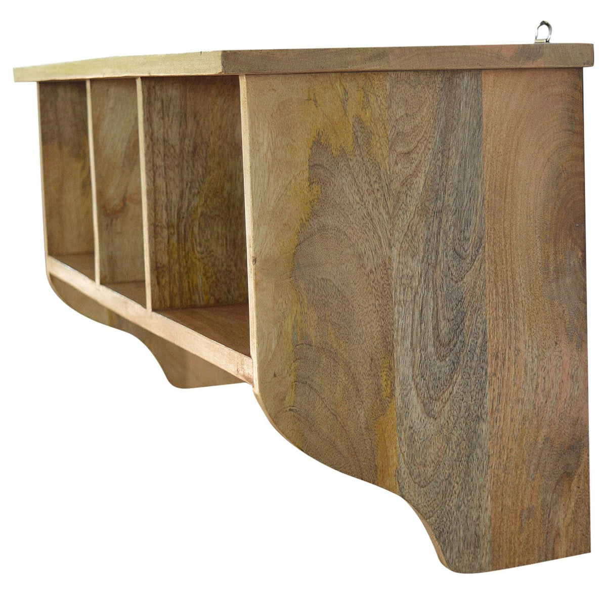Mid-Century Modern Floating Coat Rack - Solid Mango Wood Wall Hooks for Entryway - product view 5 showing handcrafted...
