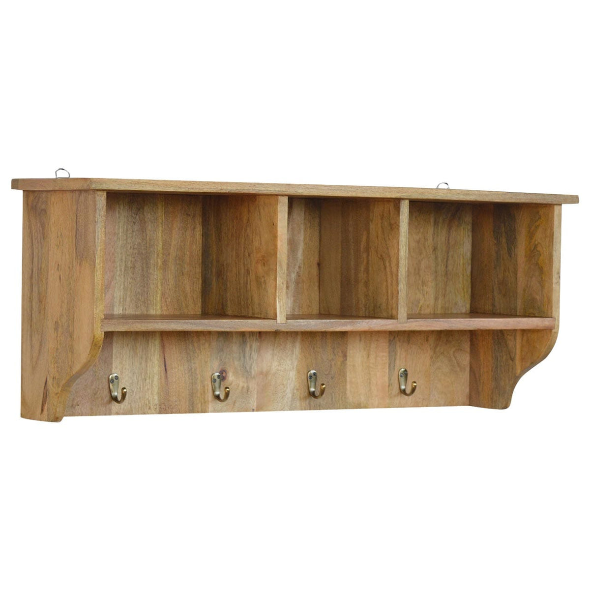 Mid-Century Modern Floating Coat Rack - Solid Mango Wood Wall Hooks for Entryway - main view showing handcrafted solid...