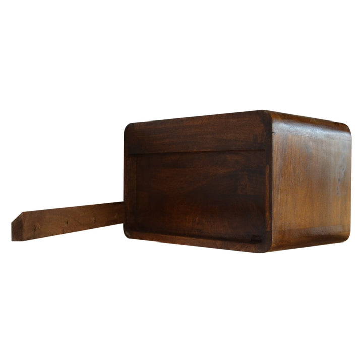 Mid-Century Modern Floating Curved Chestnut Nightstand - Solid Mango Wood Bedside Table for Bedroom - product view 8...