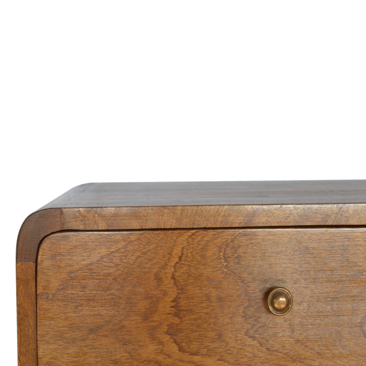 Mid-Century Modern Floating Curved Chestnut Nightstand - Solid Mango Wood Bedside Table for Bedroom - product view 6...